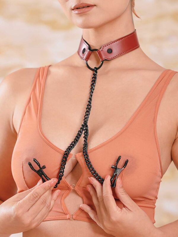 88413_2 Sportsheets Saffron Collar with Nipple Clamps