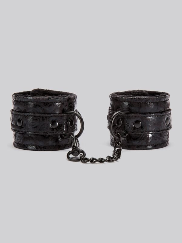 Bondage Boutique Black Rose Faux Fur Lined Wrist Cuffs