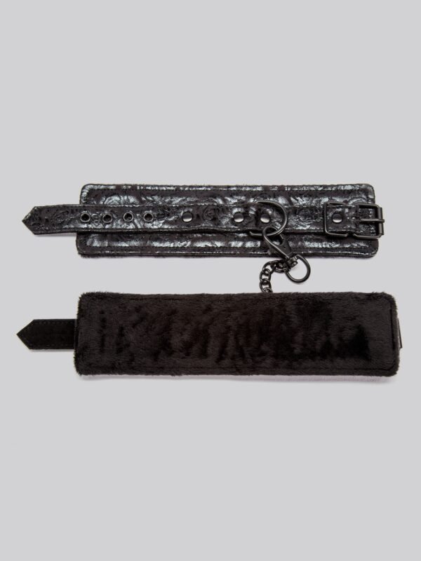 Bondage Boutique Black Rose Faux Fur Lined Wrist Cuffs