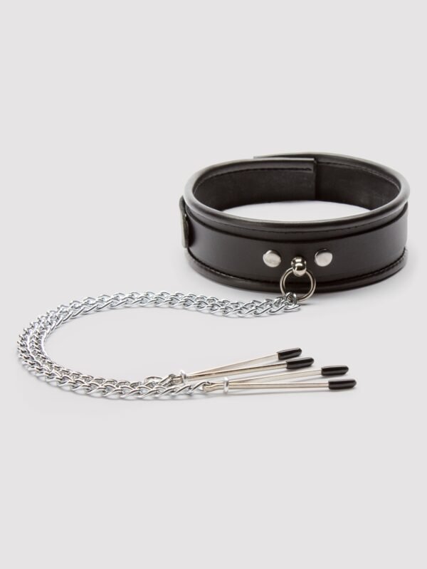 DOMINIX Deluxe Leather Collar with Nipple Clamps