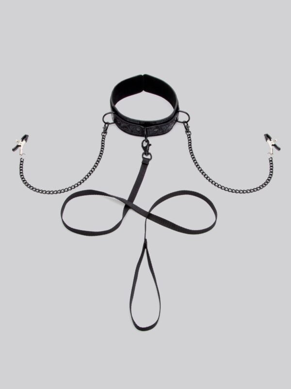 Bondage Boutique Black Rose Collar with Nipple Clamps