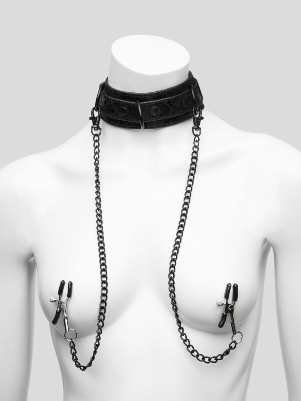 Bondage Boutique Black Rose Collar with Nipple Clamps
