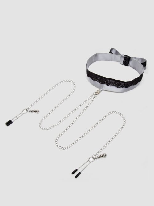 Fifty Shades of Grey Play Nice Satin and Lace Collar and Nipple Clamps