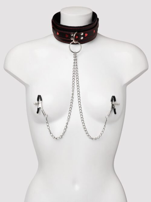 Bondage Boutique Heart Collar with Nipple Clamps and Chain