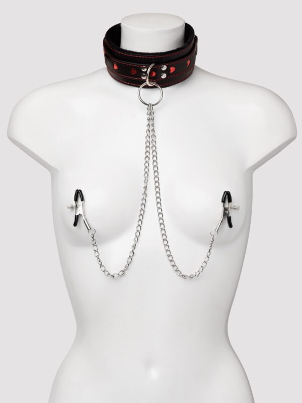 86964_1 Bondage Boutique Heart Collar with Nipple Clamps and Chain
