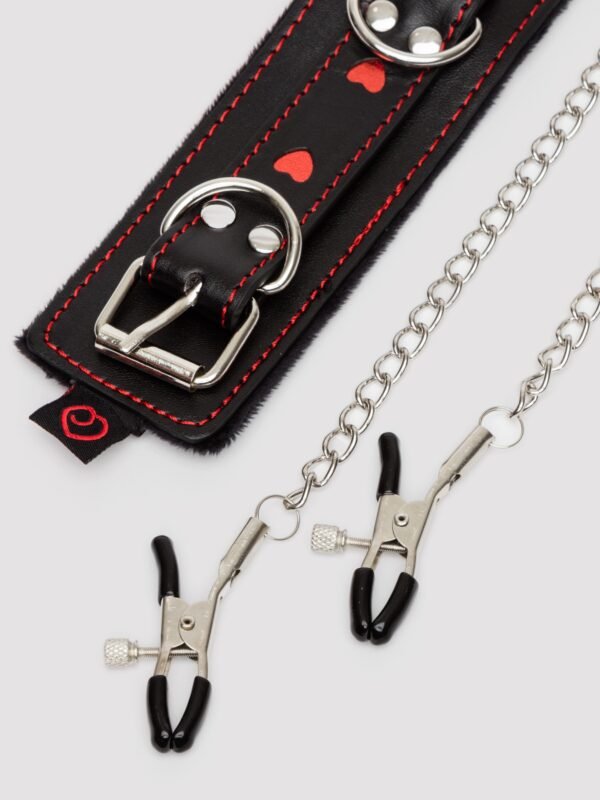 86964_5 Bondage Boutique Heart Collar with Nipple Clamps and Chain
