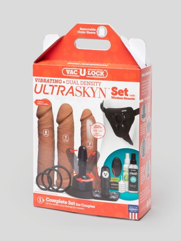 Doc Johnson Vac-U-Lock Vibrating Dual-Density Ultraskyn Harness Set (Flesh Tan)