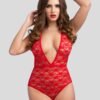 Lovehoney Crotchless Deep Plunge Red Lace Teddy