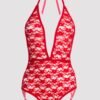 Lovehoney Crotchless Deep Plunge Red Lace Teddy