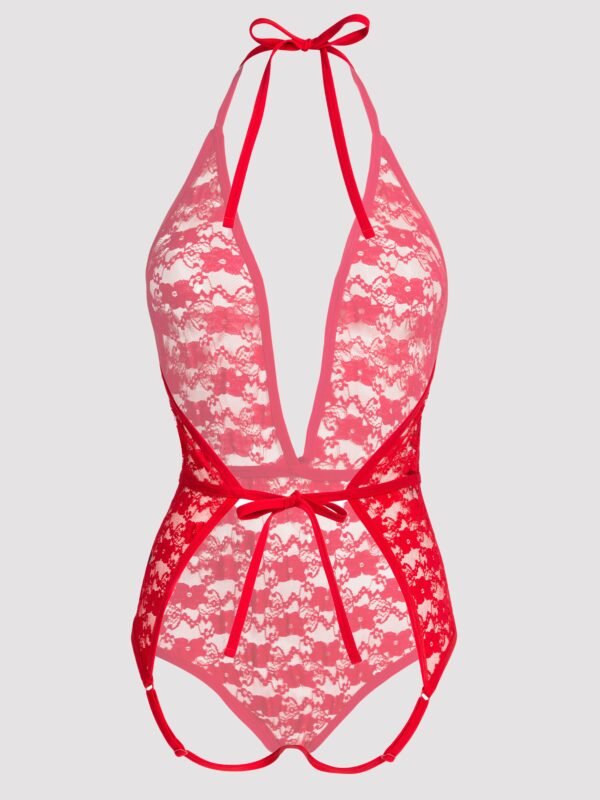 Lovehoney Crotchless Deep Plunge Red Lace Teddy