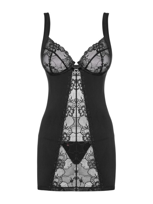 Obsessive Heartina Black Lace Underwired Chemise Set
