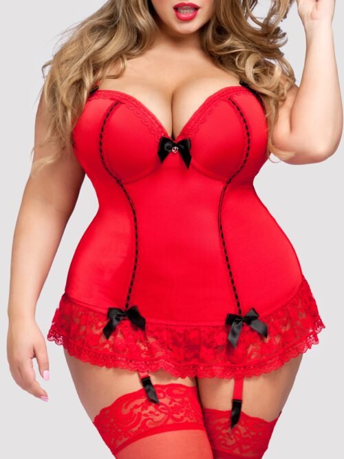 Lovehoney Plus Size Seduce Me Red Push-Up Basque Set