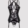 Lovehoney Fierce Romance Black Wet Look and Lace Bustier Set
