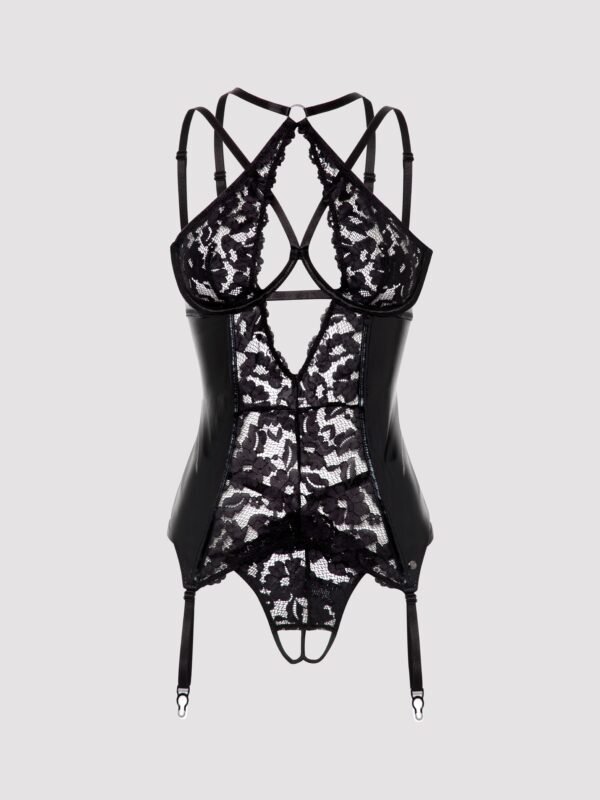 Lovehoney Fierce Romance Black Wet Look and Lace Bustier Set