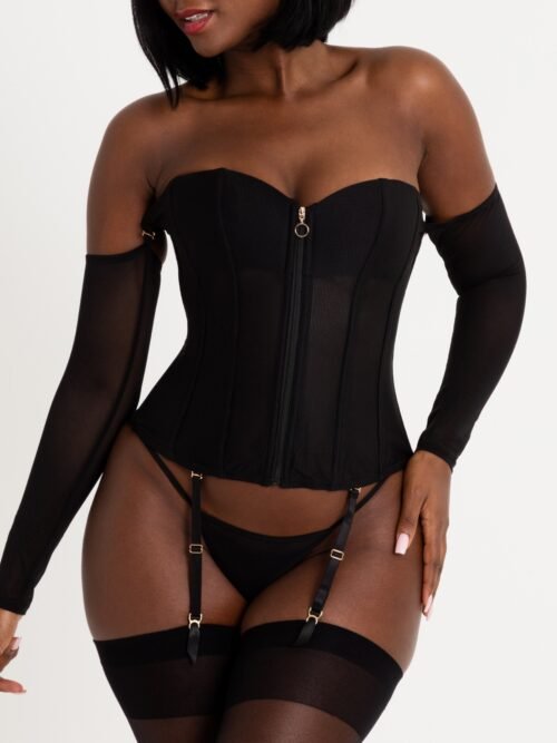 Lovehoney Secret Silhouette Black Steel-Boned Long Sleeve Corset