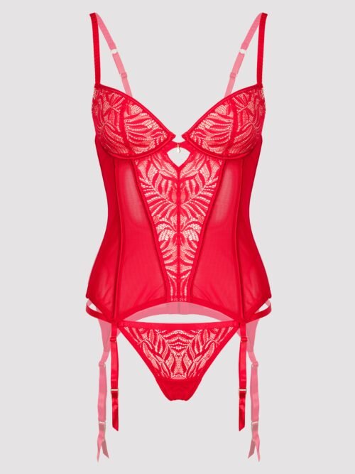 Lovehoney Parisienne Charm Red Lace Basque Set