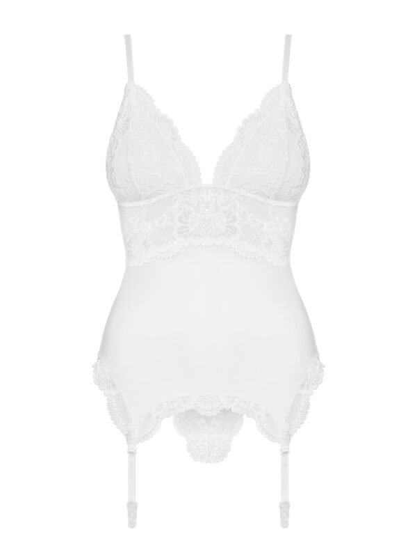 Obsessive White Lace Basque Set
