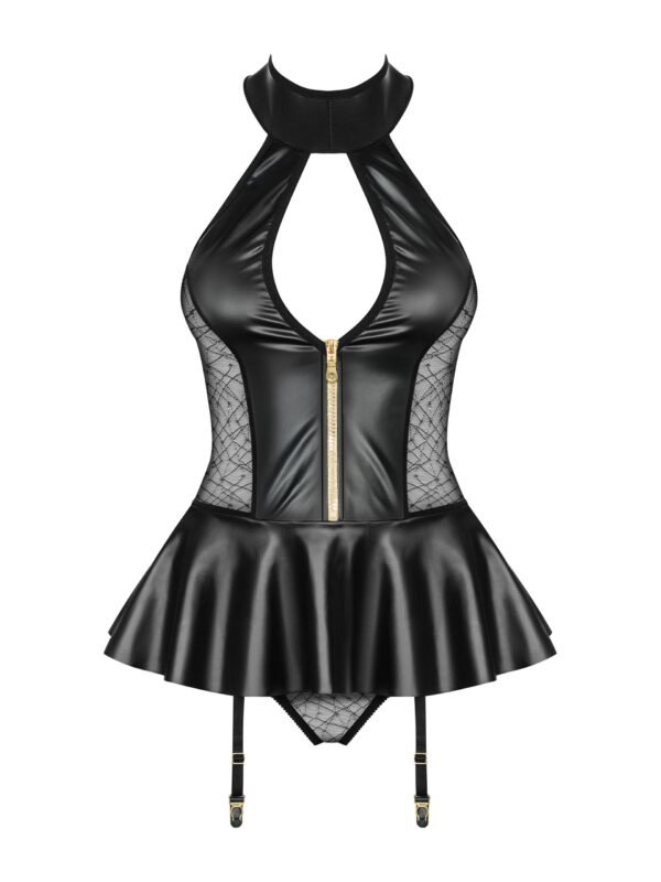 Obsessive Black Wet Look Corset Set