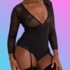 Lovehoney Hourglass Black Smoothing Long Sleeve Crotchless Teddy