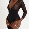 Lovehoney Hourglass Black Smoothing Long Sleeve Crotchless Teddy