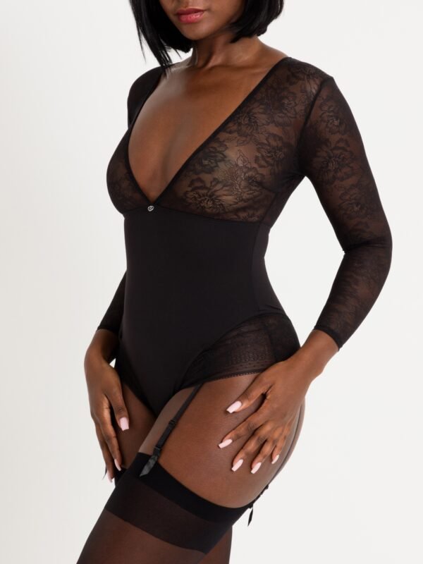 Lovehoney Hourglass Black Smoothing Long Sleeve Crotchless Teddy
