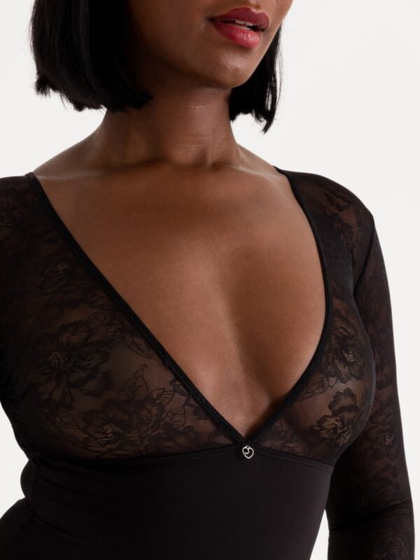 Lovehoney Hourglass Black Smoothing Long Sleeve Crotchless Teddy