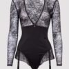 Lovehoney Hourglass Black Smoothing Long Sleeve Crotchless Teddy