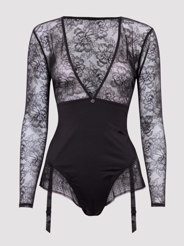 Lovehoney Hourglass Black Smoothing Long Sleeve Crotchless Teddy