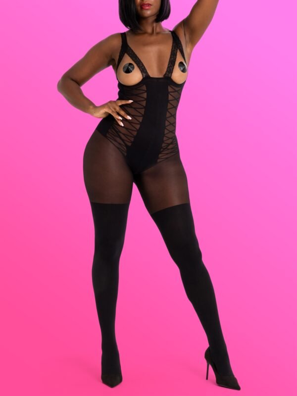 Lovehoney Black Corset Crotchless Open-Cup Bodystocking