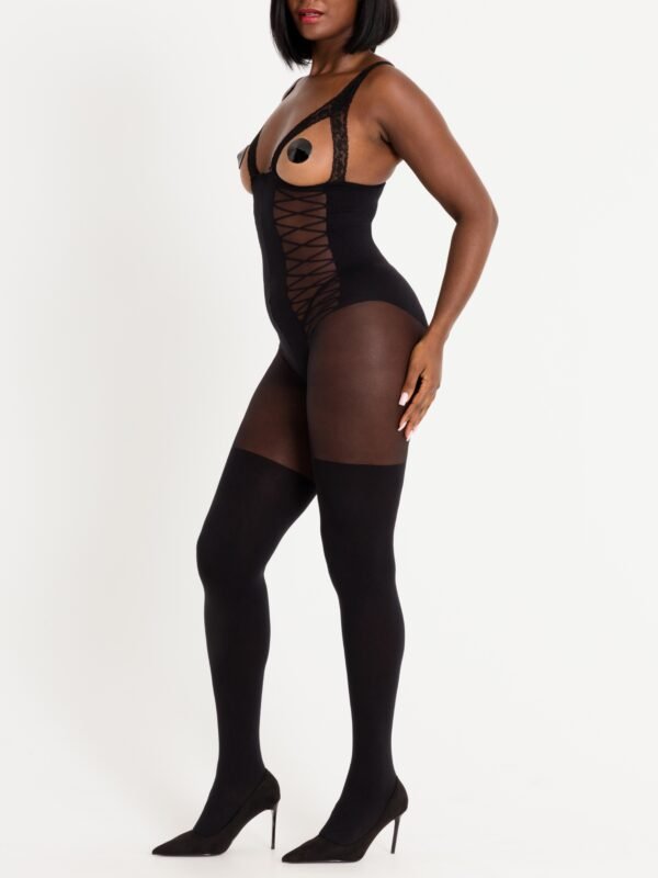 Lovehoney Black Corset Crotchless Open-Cup Bodystocking