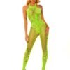 Fantasy Lingerie Glow Neon Green Moonbeam Crotchless Fishnet Bodystocking