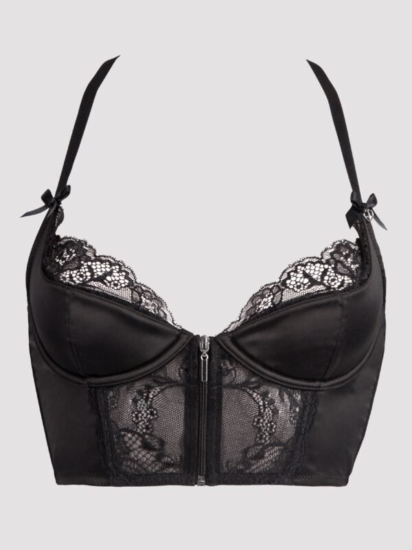 Lovehoney Front-Fastening Black Satin Longline Bra