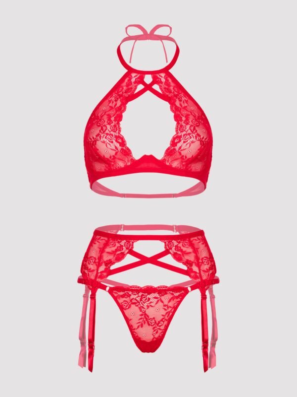 a38255g70625_6 Lovehoney Red Underwired Halterneck Bra and Garter Set