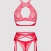 a38255g70625_7 Lovehoney Red Underwired Halterneck Bra and Garter Set