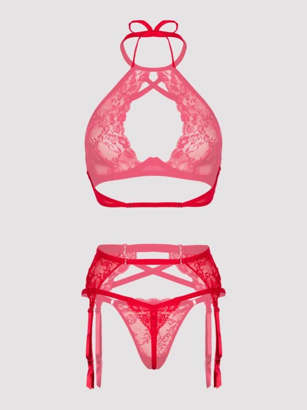 a38255g70625_7 Lovehoney Red Underwired Halterneck Bra and Garter Set
