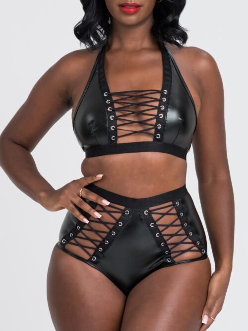 Lovehoney Fierce Leather-Look Lace-Up Bra Set