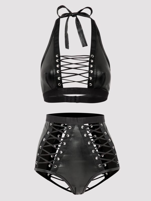 Lovehoney Fierce Leather-Look Lace-Up Bra Set