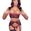 Cottelli Red Wet Look and Lace Underwired Crotchless Bra Set with Restraints