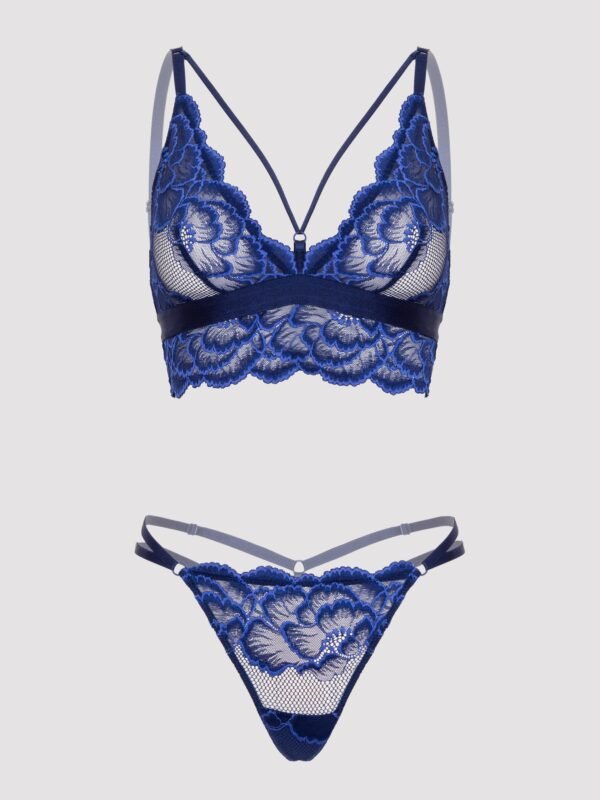 Lovehoney Lustful Liaison Navy Floral Lace Bra Set