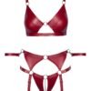 Cottelli Red Matte Wet Look Crotchless Bra Set with Restraints