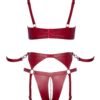 Cottelli Red Matte Wet Look Crotchless Bra Set with Restraints