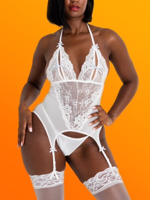Lovehoney Peek-a-Boo White Lace Merry Widow Bustier SetPeek-a-Boo White Lace Mer