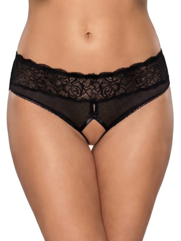 Escante Bow Back Black Sheer Lace Crotchless Knickers