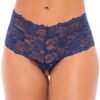 Oh La La Cheri Plus Size Blue Floral Lace Crotchless Shorts