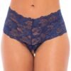 Oh La La Cheri Plus Size Blue Floral Lace Crotchless Shorts
