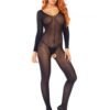 Leg Avenue Black Sheer Long Sleeve Crotchless Bodystocking