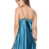 Escante Teal Satin and Lace Trim Side Split Chemise