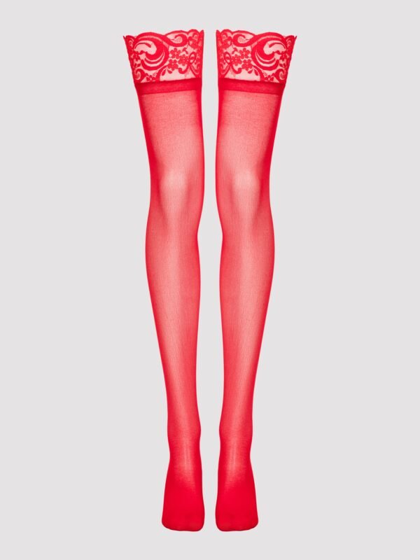 Lovehoney Red Sheer Lace Top Thigh High Stockings
