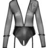 Cottelli Black Mesh & Wetlook Long Sleeve Crotchless Restraint Body