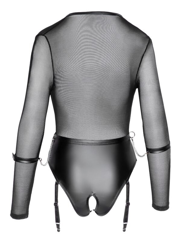 Cottelli Black Mesh & Wetlook Long Sleeve Crotchless Restraint Body